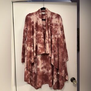 Knox Rose Pink and White Open Cardigan tie dye boho M